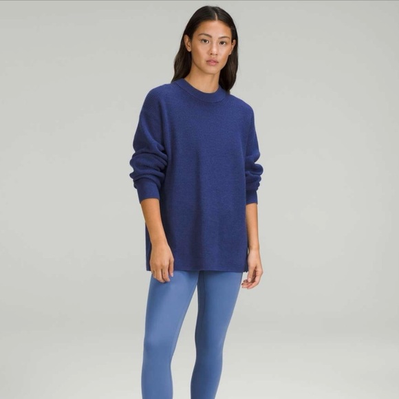 lululemon athletica Sweaters - Lululemon Merino Wool Blend Ribbed Crewneck Sweater Blue Size 8 Oversized